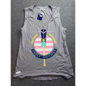 Simply Southern Women's Tank Size Medium Grey Classy Happy